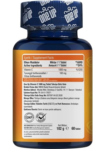 One Up C Vitamini 1000 Mg 60 Tablet Aromasız Renkli modelleri
