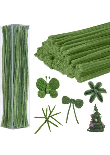 25 Adet Ordu Haki Yeşil Şönil , Çiçek Yapımına Uygun Tüylü Tel, 30 cm 6 mm fiyatları