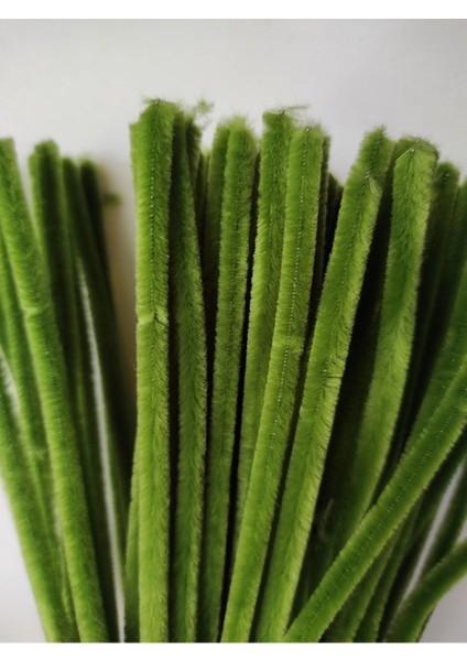 25 Adet Ordu Haki Yeşil Şönil , Çiçek Yapımına Uygun Tüylü Tel, 30 cm 6 mm fırsatları