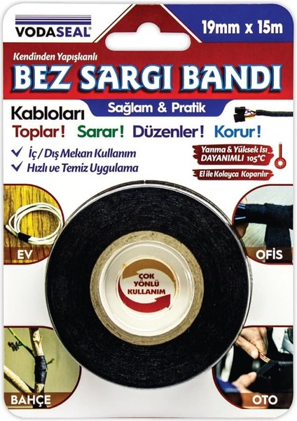 Vodaseal Bez Sargı Bandı 19MMX15M (Ofis-Oto-Bahçe-Ev) 105 Derece Isıya Dayanıklı modelleri