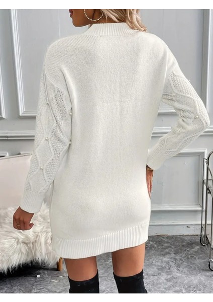 Kadın Uzun Kollu Bisiklet Yaka Desenli Triko Elbise fırsatları