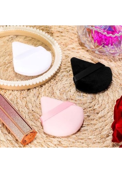 Xspring Pudra Pufu, 12 Parça Üçgen Makyaj Pufu, Kurdele Bantlı Yumuşak Fondöten Süngeri, Mineral Pudra Için Islak ve Kuru Kullanım, Loose Pudra ve Vücut Için Makyaj Aracı (Siyah, Beyaz, Pembe)