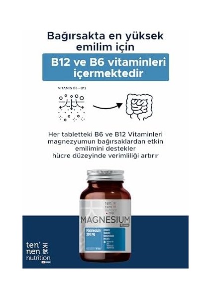 Tennen Nutrition Magnesium Complex - 200 Mg Magnezyum Sitrat, Biglisinat, Taurat, Malat - Vitamin D, B6, B12, Çinko Içerir (30 Tablet) modelleri