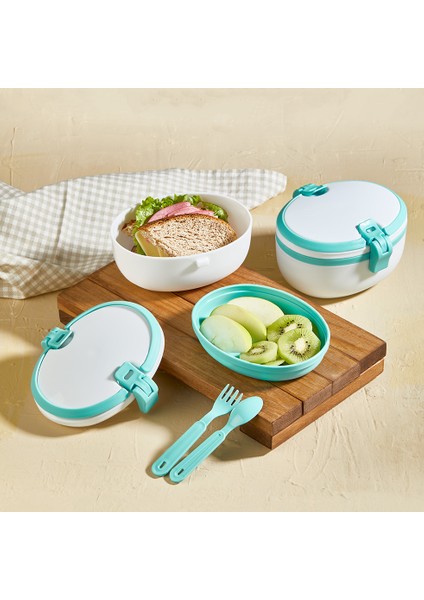 Qlux Beslenme Kabı Bpa Içermez Çatal Kaşıklı Beslenme Kabı Okul Kamp Piknik L-00691