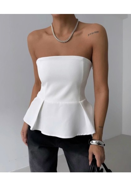 Pileli Straplez Bluz