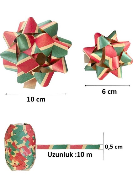 Hediye Paketleme Seti Kağıt Fiyonk ve Kurdele Kırmızı-Yeşil Çizgili 3'lü fiyatları