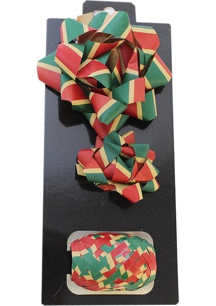Hediye Paketleme Seti Kağıt Fiyonk ve Kurdele Kırmızı-Yeşil Çizgili 3'lü modelleri