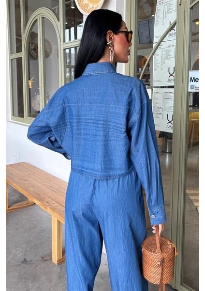 Denim Gömlek Plazzo Pantolon Takım 10163-08
