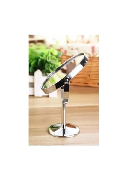 Orret Home Mini Masa Üstü Makyaj Aynası, 360 Derece Dönebilen, Çift Taraflı, Krom Kaplama, Kompakt ve Şık Tasarım (Yuvarlak)