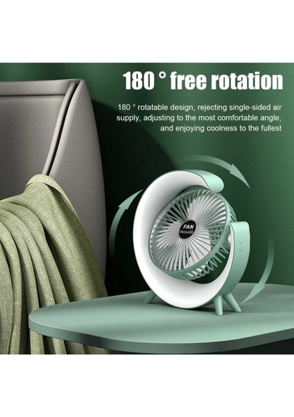 Masaüstü Fanı Led, 3 Hız, 1800 Mah Pil Kapasitesi, Değiştirilebilir Işık, Ev ve Ofis