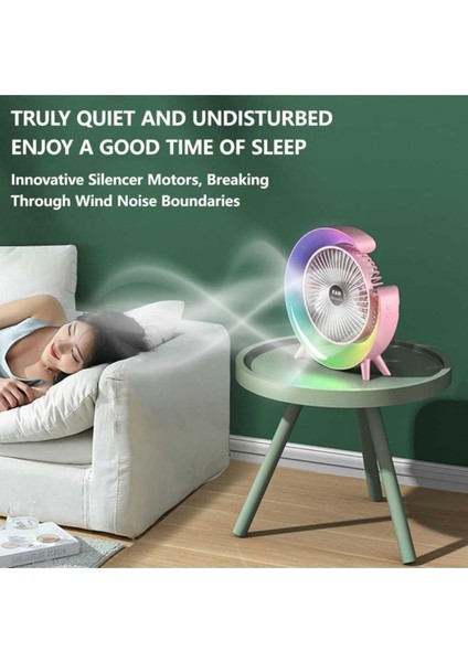 Masaüstü Fanı Led, 3 Hız, 1800 Mah Pil Kapasitesi, Değiştirilebilir Işık, Ev ve Ofis