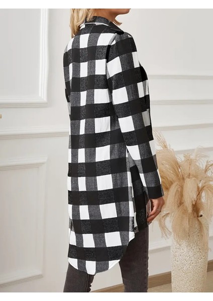 Kadın Uzun Kollu Ekoseli Önden Düğmeli Dokuma Uzun Gömlek indirimleri