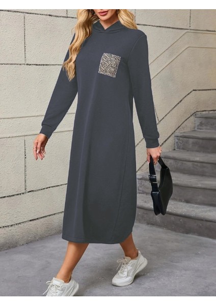 Kadın Uzun Kollu Kapşonlu Cep Detaylı Viskon Iki Iplik Maxi Elbise fırsatları