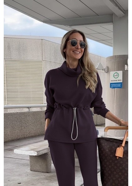 Kadın Uzun Kollu Balıkçı Yaka Belden Lastikli Modal Bluz ve Pantolon Ikili Takım fiyatları