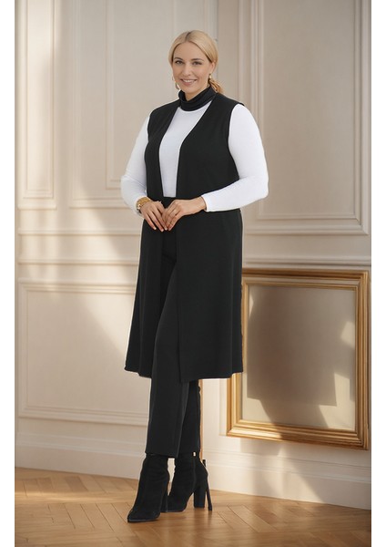 Büyük Beden Mevsimlik Rahat Kesim Uzun Dökümlü Anne Beden Yelek