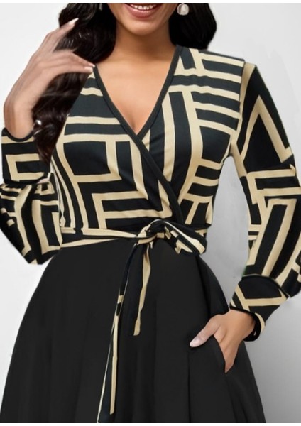 Kadın Uzun Kollu Kruvaze Yaka Dalgıç Krep Midi Boy Elbise fiyatları