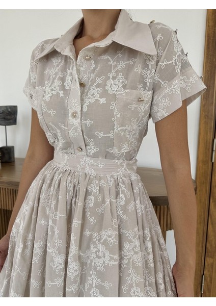 Bej Gömlek ve Etek Takım modelleri