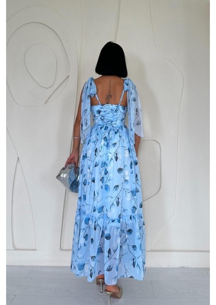 Mavi Şifon Drapeli Elbise fırsatları