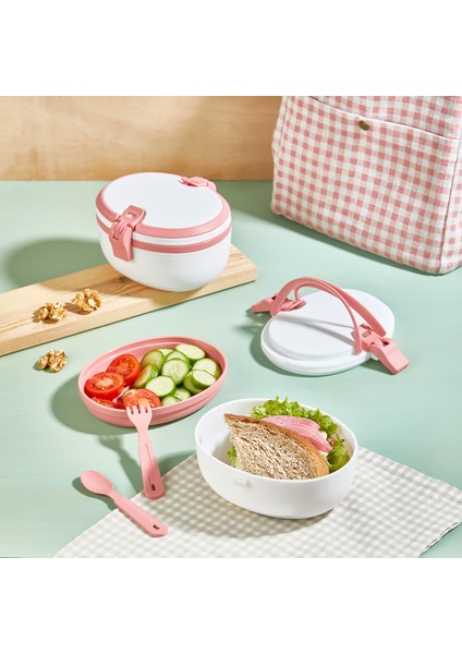 Qlux Beslenme Kabı Bpa Içermez Çatal Kaşıklı Beslenme Kabı Okul Kamp Piknik L-00691