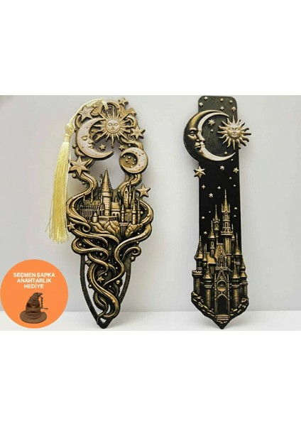 Harry Potter Cinderella Castle Kitap Ayracı 2li Set ( Hp Seçmen Şapka Anahtarlık Hediyeli )