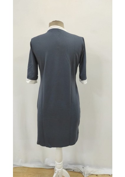 Kadın Kısa Kollu Yakadan Fermuarlı Cepli Yandan Yırtmaçlı Viskon Elbise indirimleri