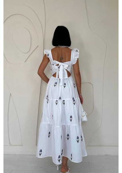 Lacivert Sıfır Kol Fırfırlı Elbise fırsatları