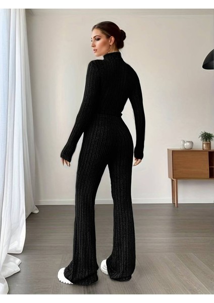 Kadın Uzun Kollu Balıkçı Yaka Krop ve Pantolon Şardonlu Kaşkorse Ikili Takım fiyatları