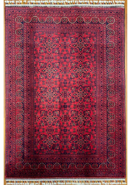 El Dokuma Afgan Halı Yıldız Desenli Bordo Renk 2 Metre Kare