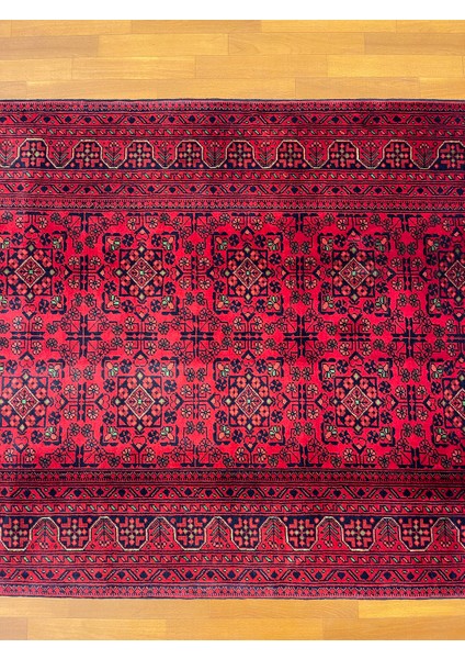 El Dokuma Afgan Halı Yıldız Desenli Bordo Renk 2 Metre Kare fırsatları