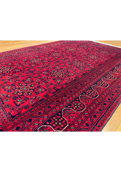 El Dokuma Afgan Halı Yıldız Desenli Bordo Renk 2 Metre Kare