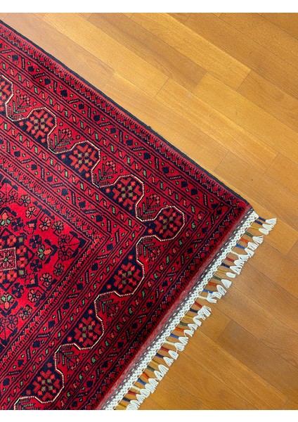 El Dokuma Afgan Halı Yıldız Desenli Bordo Renk 2 Metre Kare