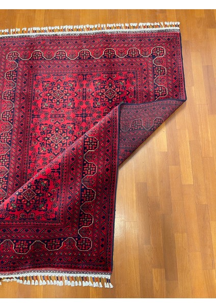 El Dokuma Afgan Halı Yıldız Desenli Bordo Renk 2 Metre Kare