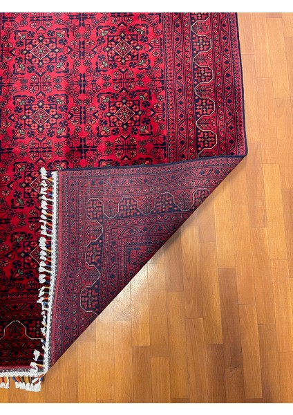 El Dokuma Afgan Halı Yıldız Desenli Bordo Renk 2 Metre Kare