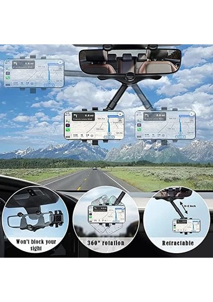 Dikiz Aynası Telefon Tutucu, Çok Fonksiyonlu, 360° Döndürülebilir ve Geri Çekilebilir Telefon Tutucu Tutucu, Tüm Cep Telefonları ve Araçlarla Uyumlu fiyatları
