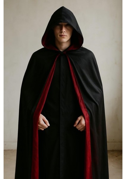 Halloween Pelerin Şapkalı Siyah 130 cm