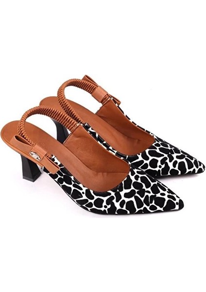 Nrzsnt Toran Beyaz Rugan Siyah Süet Detaylı Topuklu Ayakkabı (Numara: 39)