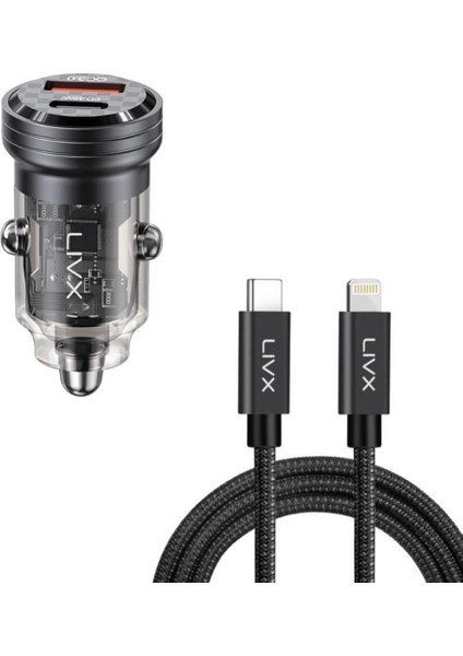 Transparent 45W Pd/qc Mini Araç Şarj Cihazı ve 50CM Hızlı Şarj Kablosu L35 - Blt-50