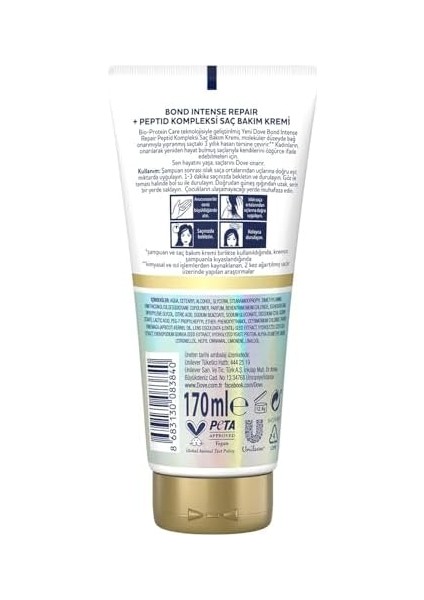 Dove Saç Bakım Kremi Bond Intense Repair ve Peptid Kompleksi 170 ml