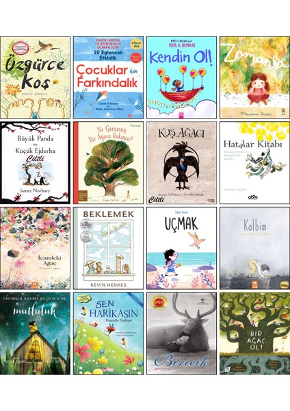/ Özgürce Koş + Çocuklar Için Farkındalık + Kendin Ol! + Zamanla + Büyük Panda ve Küçük Ejderha + Ne Görürsün Bir Ağaca Bakınca? + Kuş Ağacı + Hatalar Kitabı + Beklemek / 16’lı Set P4C