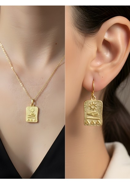 Güneş Sembol Antik Şık Kadın Kolye Küpe Set