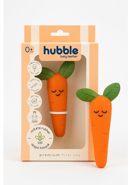 Bebek Diş Kaşıyıcı ve Oyuncak - Havuç Şekilli Dişlik (%100 Doğal Kauçuk)