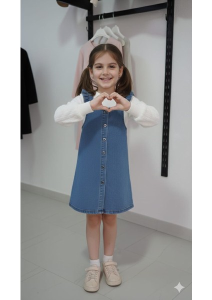 Incilay Kız Çocuk Kot Jile Elbise Beyaz Body Takım modelleri