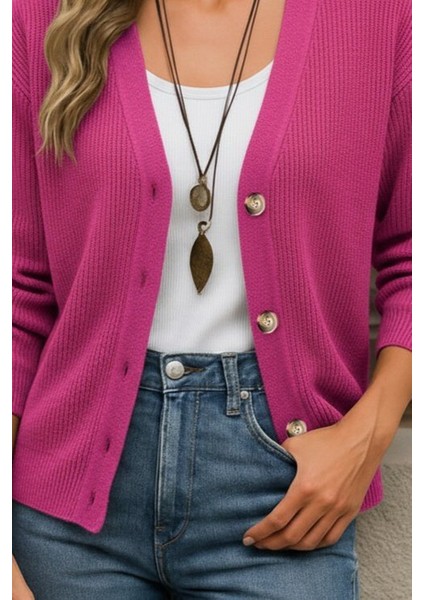 Kadın Uzun Kollu Düğme Detay Triko Bluz