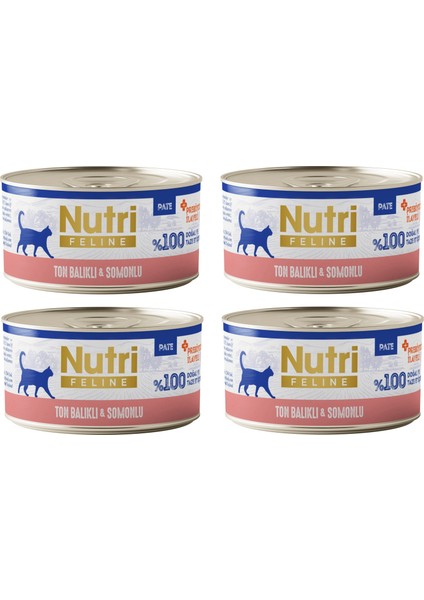 Ton Balıklı ve Somonlu Pate Tahılsız Yetişkin Kedi Konservesi 70 Gr. x 4 Adet
