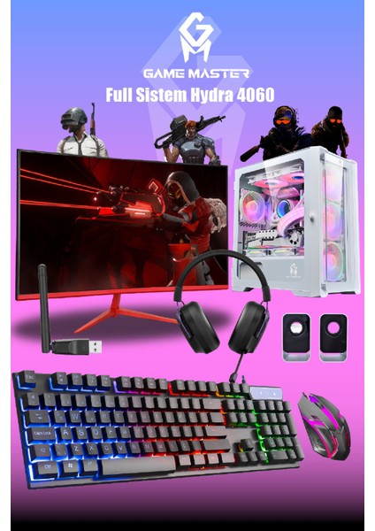 Full Sistem Set Hydra 4060 Ryzen 5 5600 Cpu 16GB Ram 512GB M.2 RTX4060 27" 165hz Monitör Sıvı Soğutuculu Beyaz Gaming Pc
