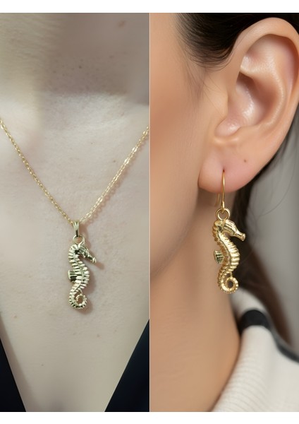 Denizatı Zincir Şık Detay Kadın Kolye Küpe Set