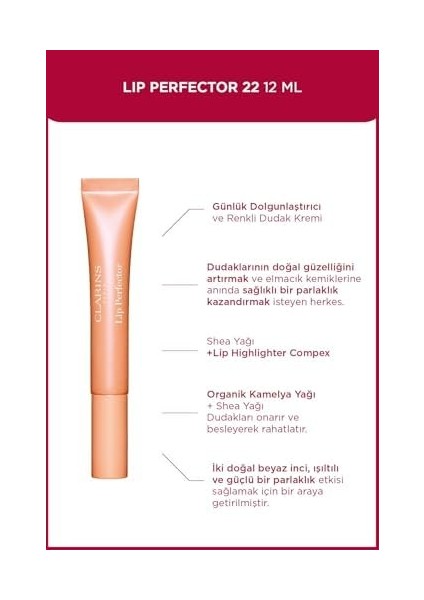 Clarins Lip Perfector Dudak Parlatıcısı 22 Peach Glow 12 ml