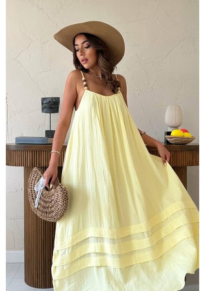 Sarı Askılı Müslin Elbise modelleri