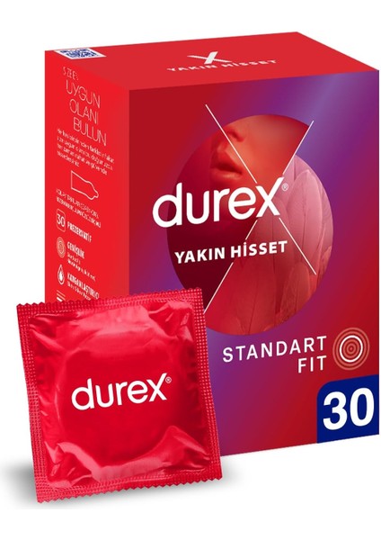 Durex Yakın Hisset Ince Prezervatif 30&apos;lu, Standart Fit modelleri