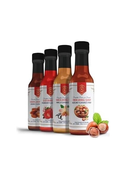 Nish Kahve Karamel, Vanilya, Fındık, Çilek Aromalı Şurup 4&apos;lü Set 4X250 Mililitre